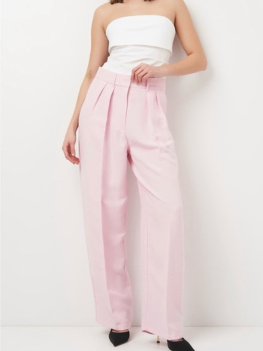 Zara Pleated High-Waist Wide-Leg Pants - Light Pink